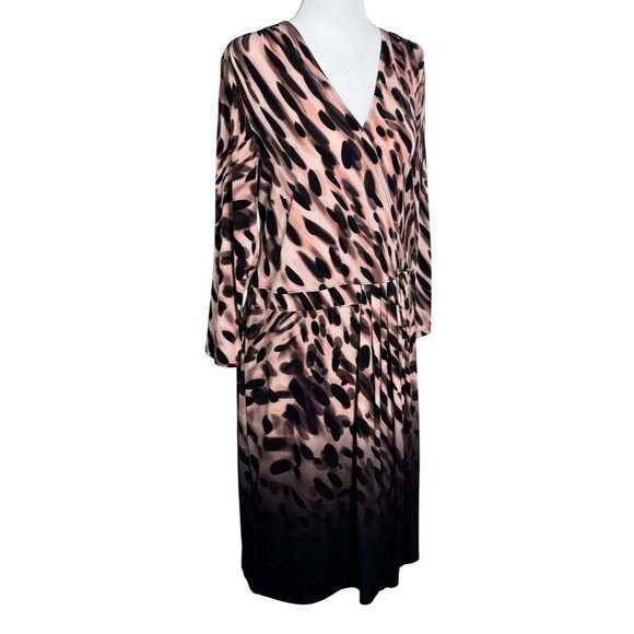 Jennifer Lopez Women’s Brown Ombre Animal Print Dress Size XL Fake Wrap - Picture 4 of 16